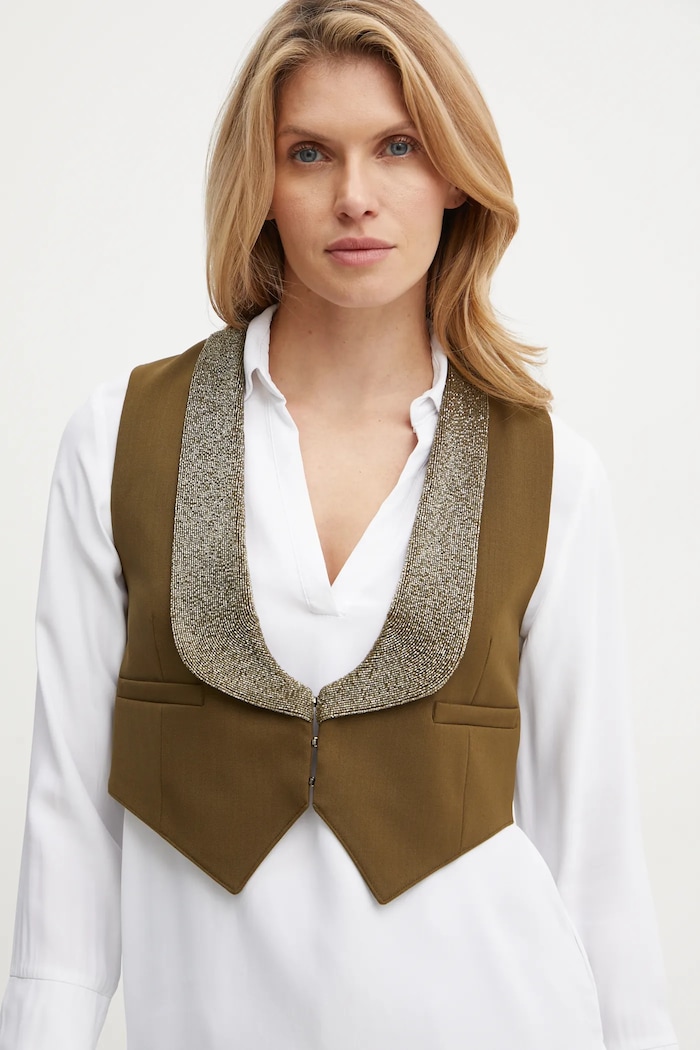 Weekend Max Mara mellény gyapjú keverékből szövet zöld 2425156016600