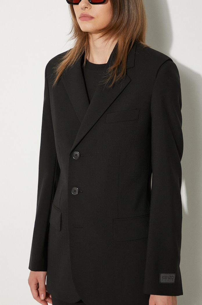 Vlněné sako Kenzo Virgin Wool Waisted Blazer látka černá FE62VE2549GE.99