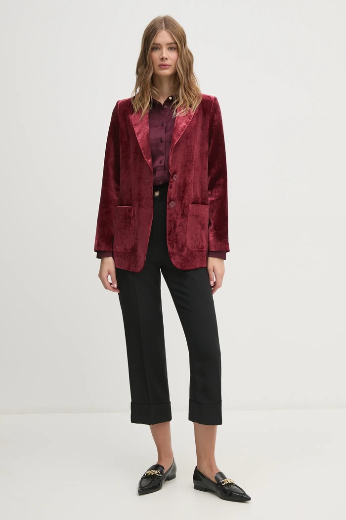Sisley marynarka welurowa 21EULW02M bordowy AW24
