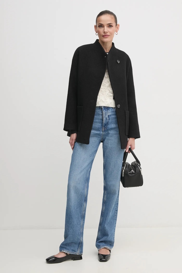 La Petite Française płaszcz wełniany PFVITALE czarny AW24