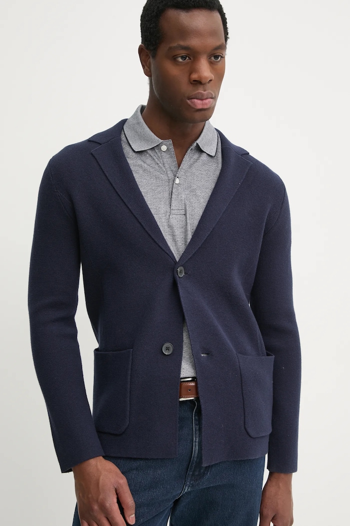 Blazer s příměsí vlny United Colors of Benetton hladký námořnická modř 10C1U601E