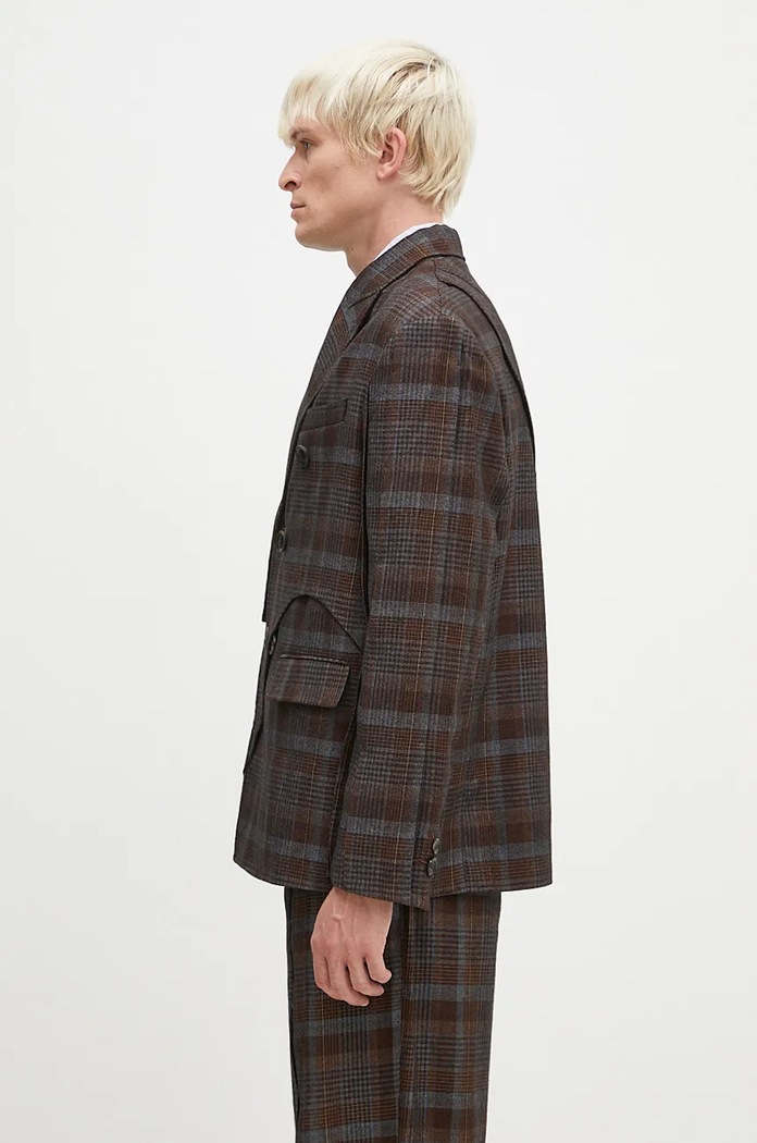 Вълнено сако Andersson Bell Soe Check Wrap Double Breasted Jacket awa628m кафяв AW24