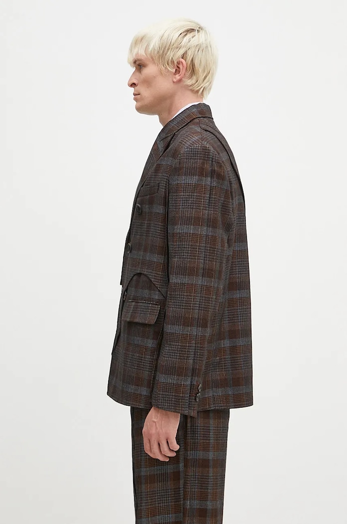 Вълнено сако Andersson Bell Soe Check Wrap Double Breasted Jacket awa628m кафяв AW24