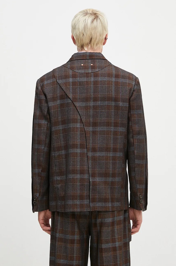 Дрехи Вълнено сако Andersson Bell Soe Check Wrap Double Breasted Jacket awa628m кафяв