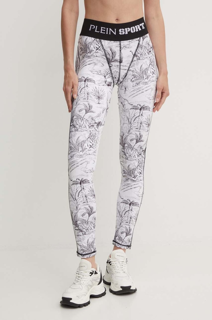 PLEIN SPORT legginsy z elastanem biały FADC.WJT1954.STE003N
