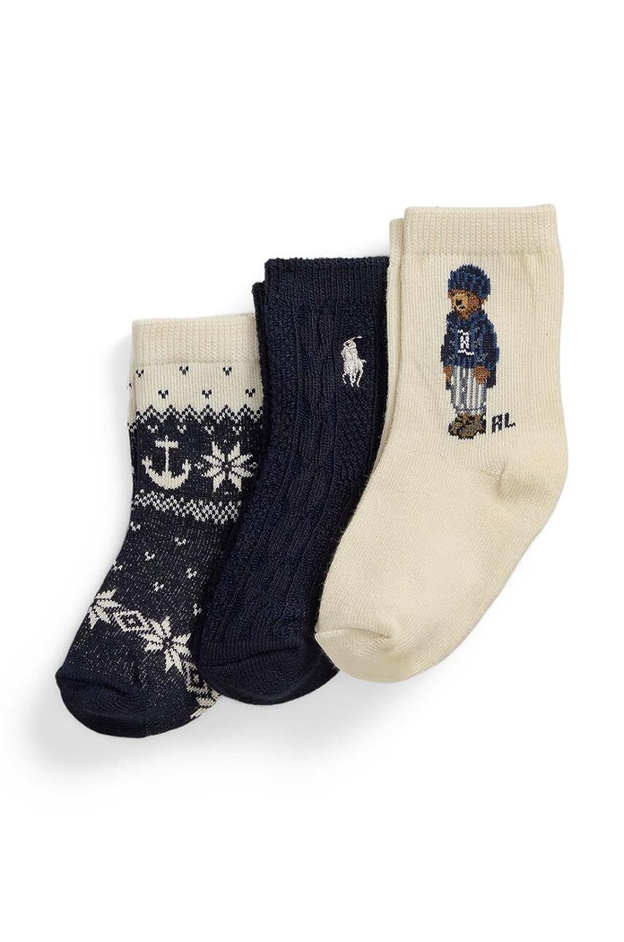 Dětské ponožky Polo Ralph Lauren 3-pack jemný vzor zelená 441958809001