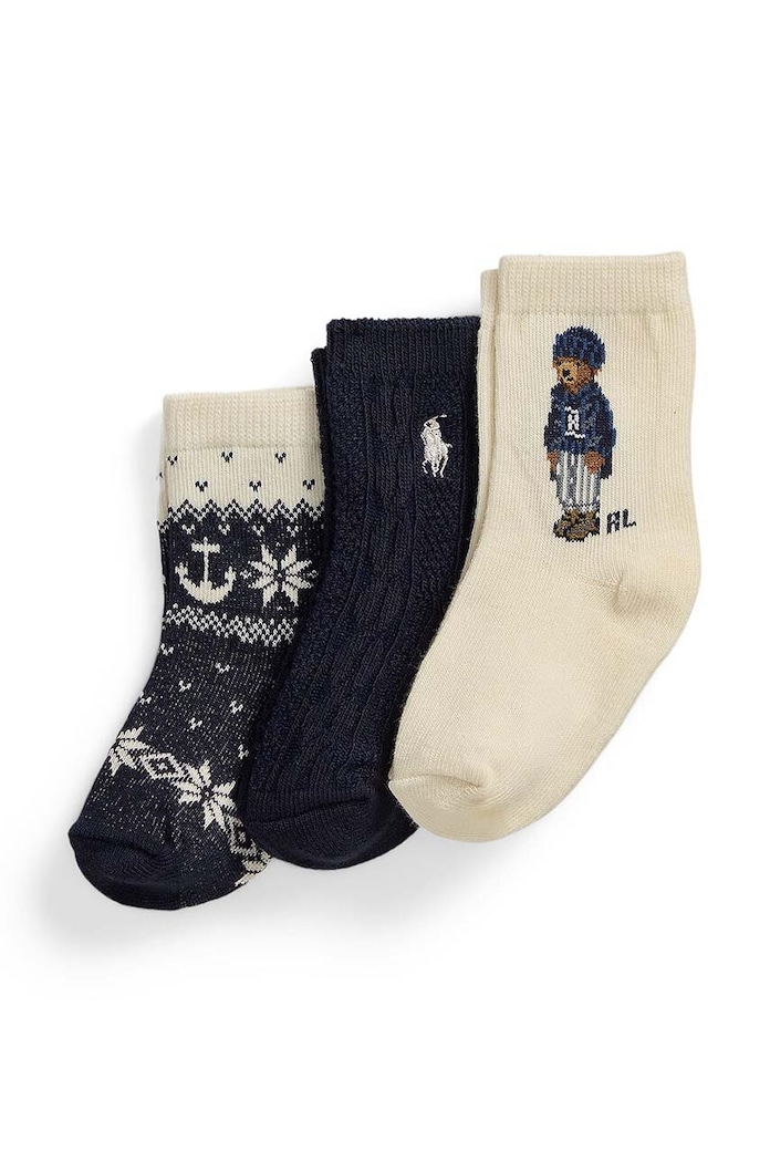 Dětské ponožky Polo Ralph Lauren 3-pack jemný vzor zelená 441958809001