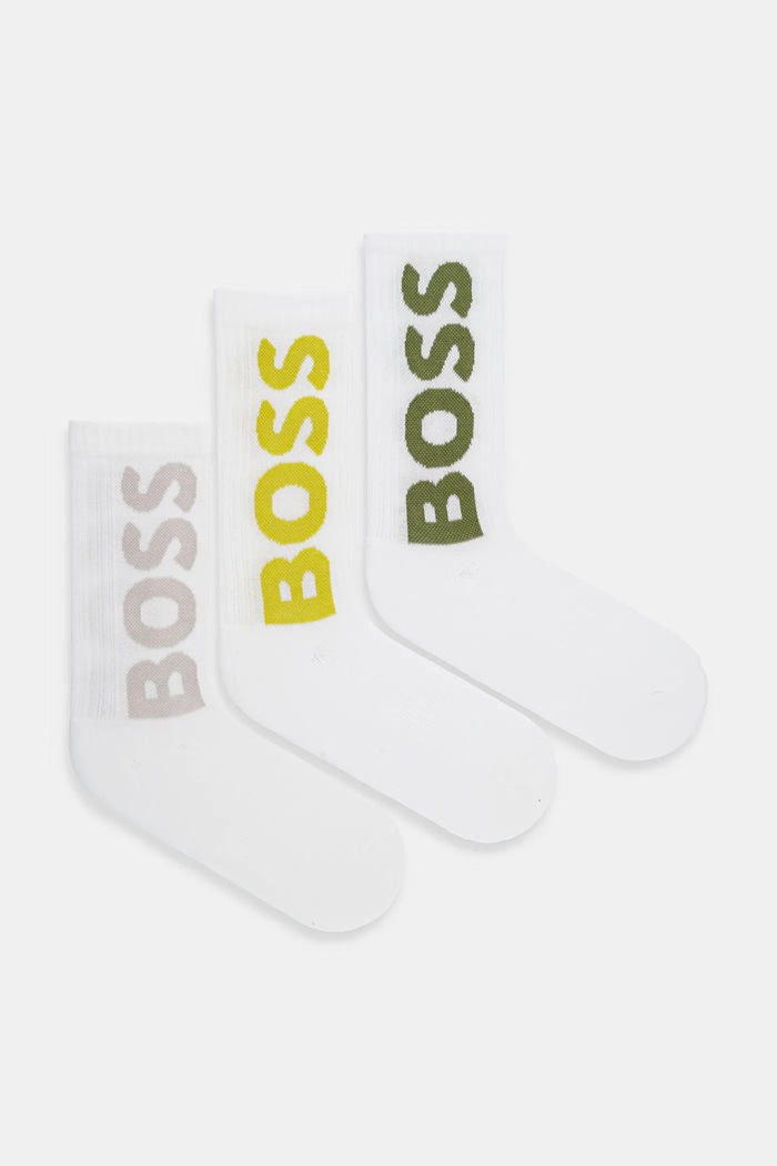 BOSS zokni férfi 3P QS Rib Logo CC 3-as csomag hosszúszárú zokni fehér 50524259