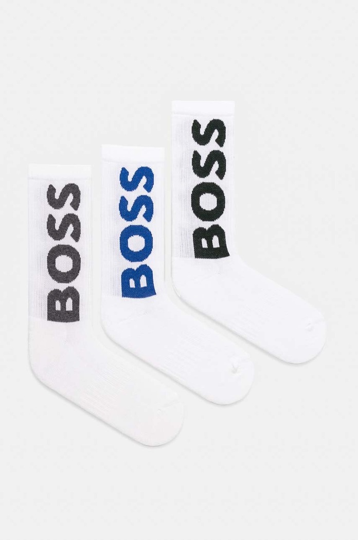 BOSS zokni férfi 3P QS Rib Logo CC 3-as csomag hosszúszárú zokni fehér 50524259