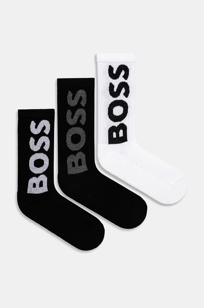 BOSS ponožky pánské 3P QS Rib Logo CC 3-pack dlouhé ponožky černá 50524259