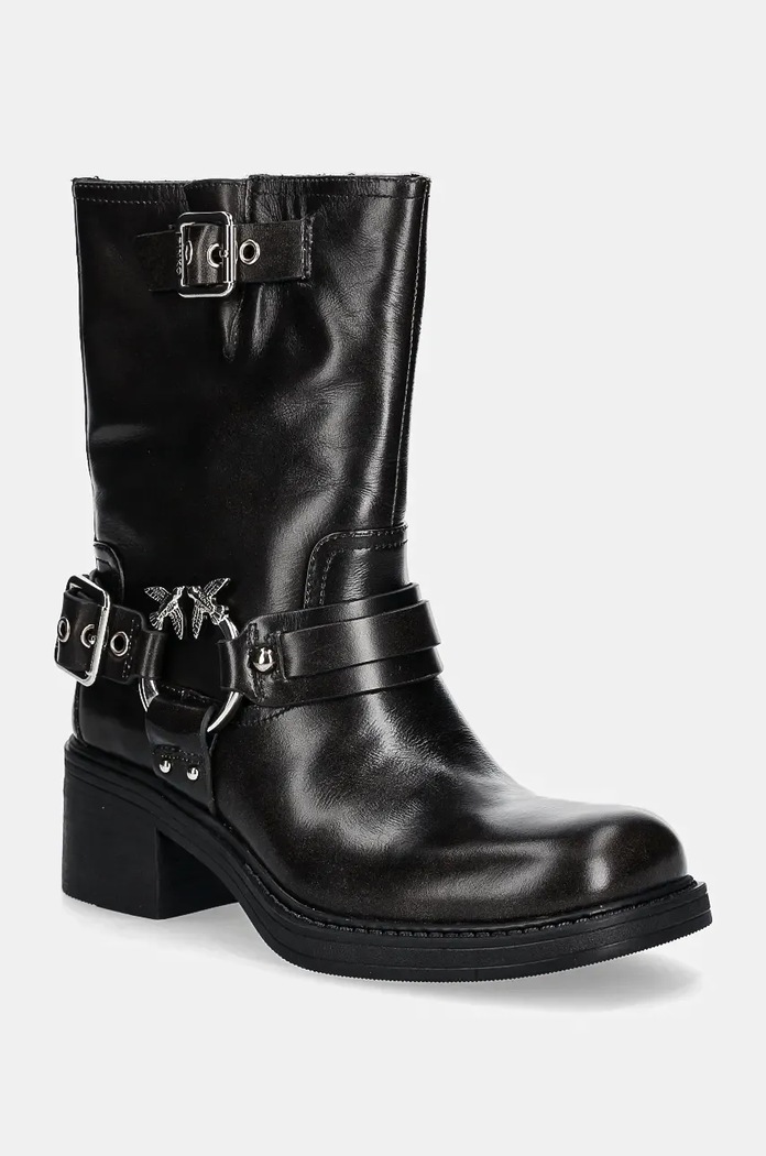 Pinko botki skórzane Alys słupek czarny SD0155.P056.Z99