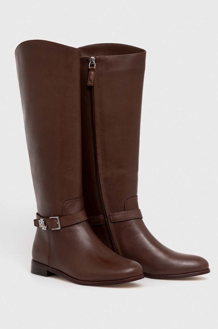 Lauren Ralph Lauren kozaki skórzane Brooke Tall płaski brązowy 802937804003.200