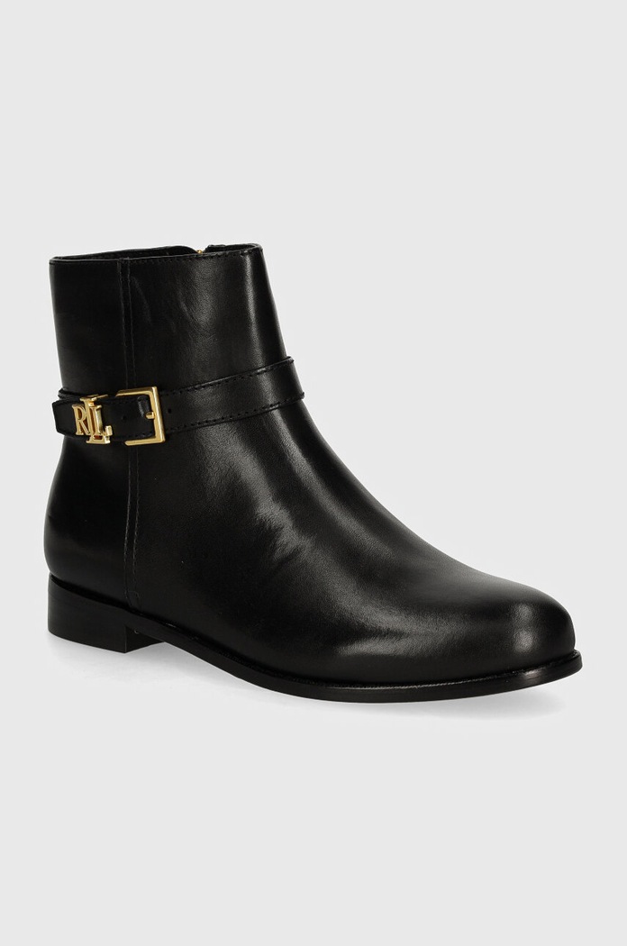 Lauren Ralph Lauren stivaletti alla caviglia in pelle Brooke non isolato nero 802946807001.001