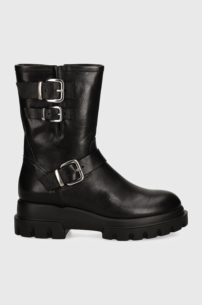 AGL botki skórzane Chunky Biker D756589PGKA2131013 czarny AW24