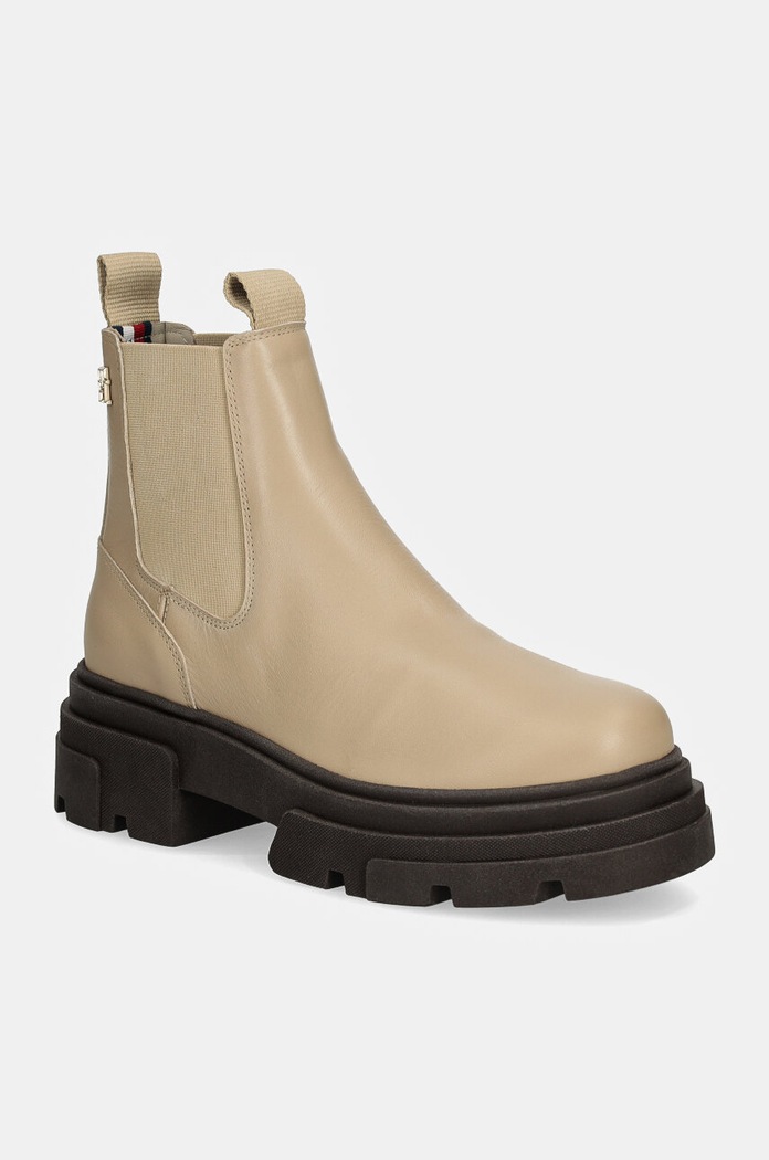 Boty s gumou Tommy Hilfiger COMBAT LEATHER LOW CHELSEA nezateplené béžová FW0FW08089