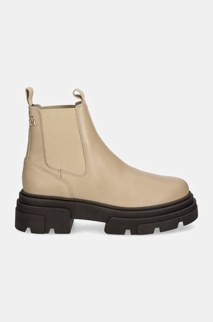 Boty s gumou Tommy Hilfiger COMBAT LEATHER LOW CHELSEA FW0FW08089 béžová NC24