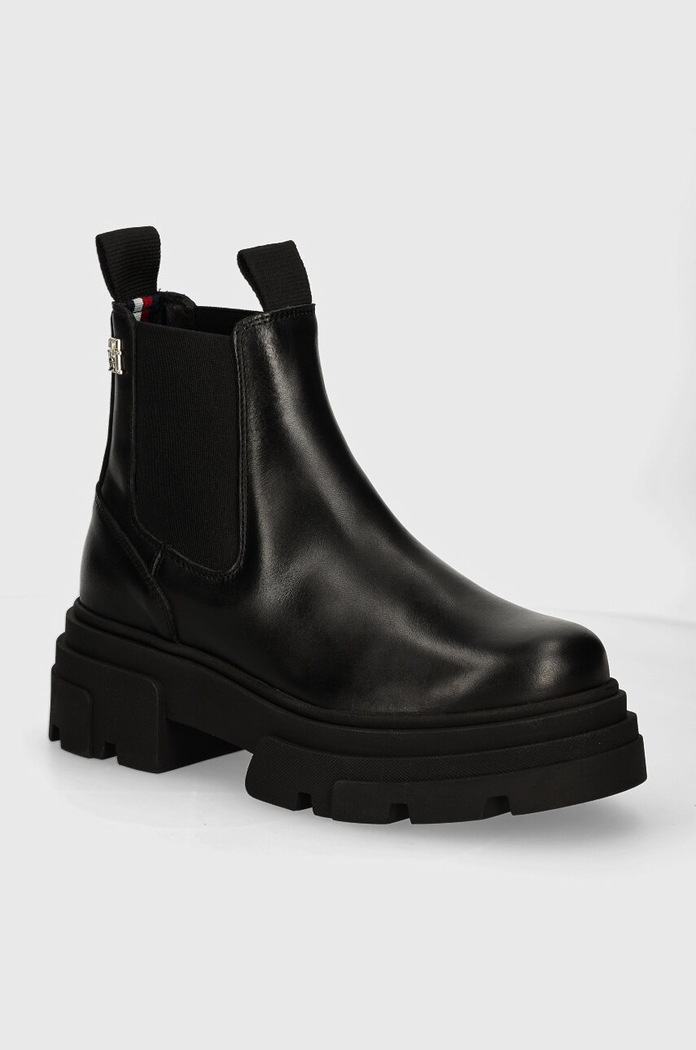Μπότες τσέλσι Tommy Hilfiger COMBAT LEATHER LOW CHELSEA απομίμηση λείου δέρματος μαύρο FW0FW08089