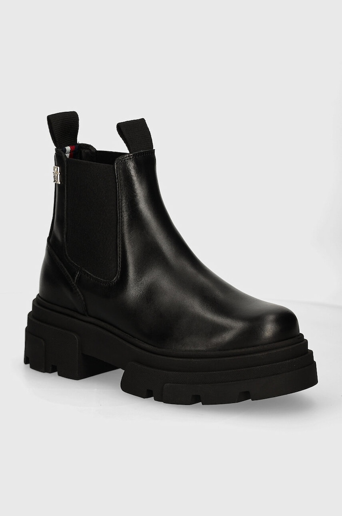 Μπότες τσέλσι Tommy Hilfiger COMBAT LEATHER LOW CHELSEA απομίμηση λείου δέρματος μαύρο FW0FW08089