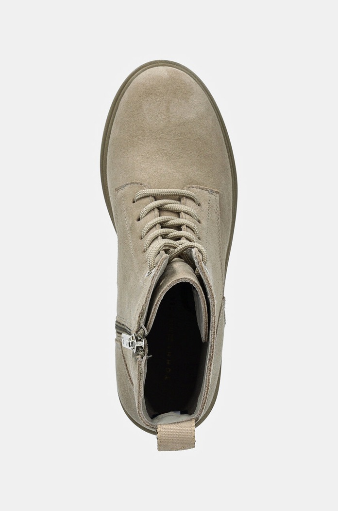 Σουέτ μπότες Tommy Hilfiger SUEDE MID HEEL LACEUP LOGOTAPE μπεζ FW0FW08090