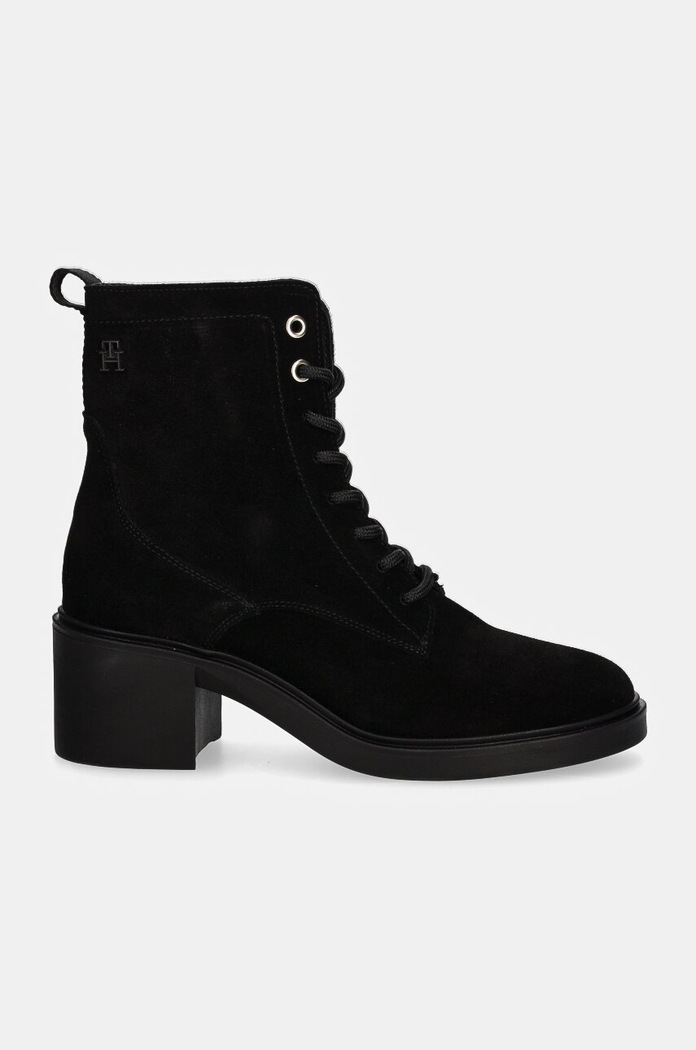 Semišové topánky Tommy Hilfiger SUEDE MID HEEL LACEUP LOGOTAPE FW0FW08090 čierna NC24