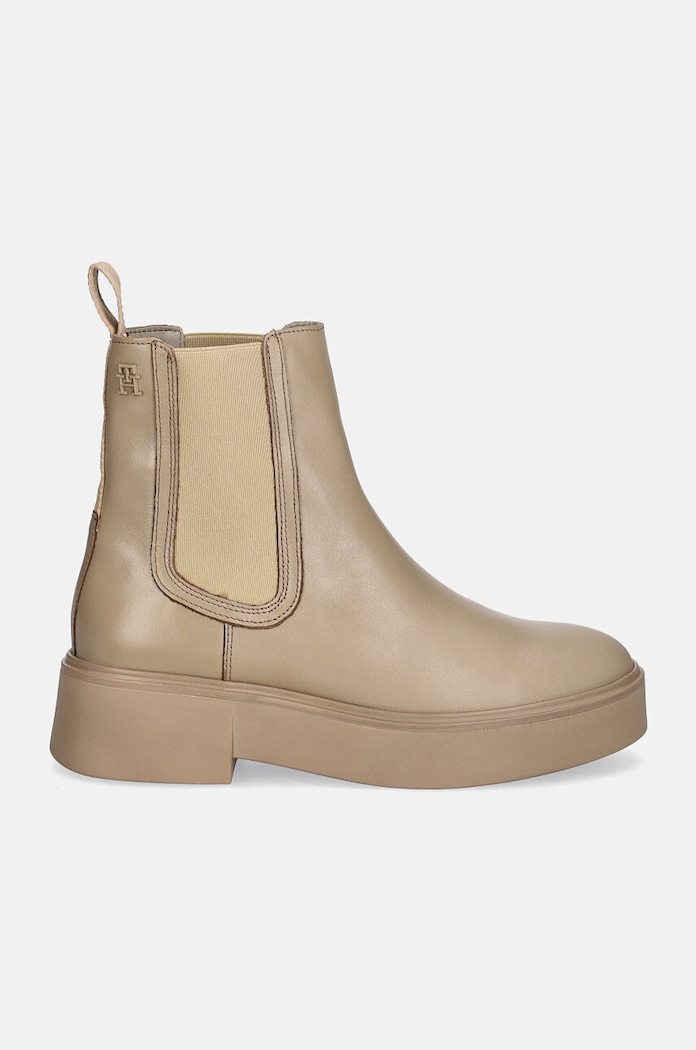Kožené topánky chelsea Tommy Hilfiger MINIMAL LEATHER CHELSEA LOGOTAPE FW0FW08095 béžová NC24