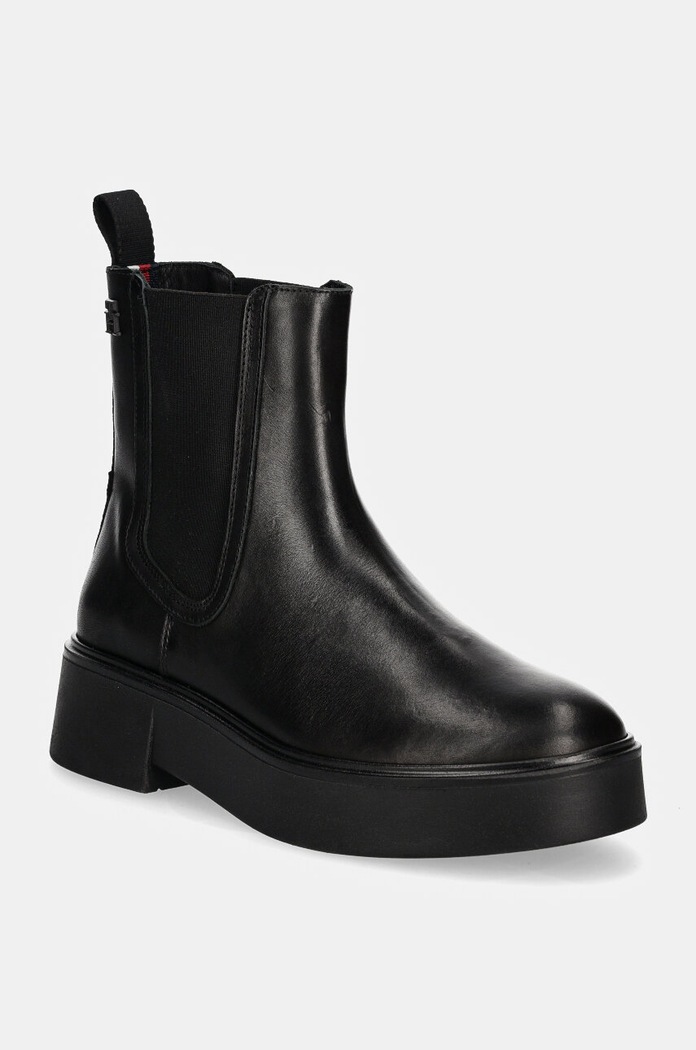 Δερμάτινες μπότες τσέλσι Tommy Hilfiger MINIMAL LEATHER CHELSEA LOGOTAPE φλατ μαύρο FW0FW08095