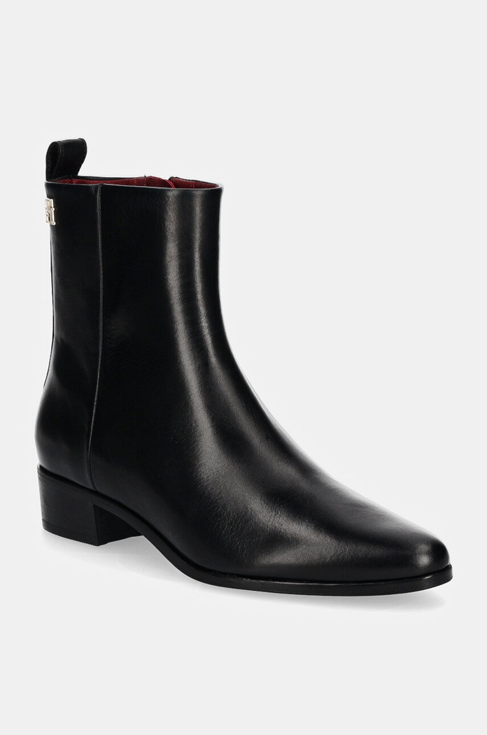 Kožené členkové topánky Tommy Hilfiger LOW COWBOY FLAT LEATHER usňová koža čierna FW0FW08103