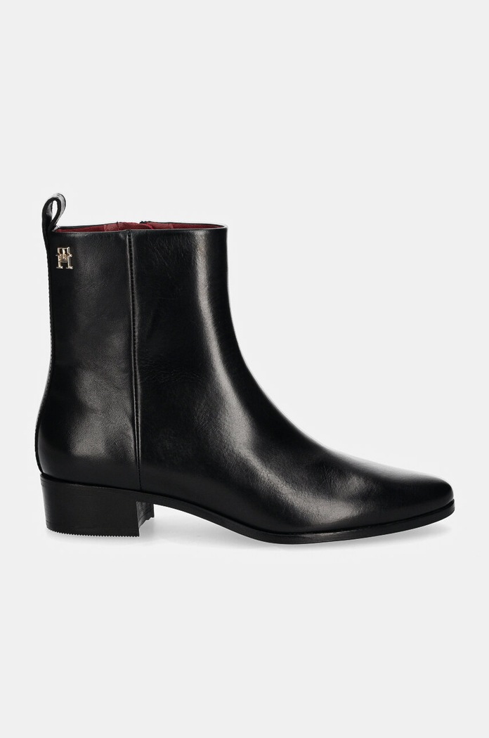 Kožené členkové topánky Tommy Hilfiger LOW COWBOY FLAT LEATHER FW0FW08103 čierna NC24