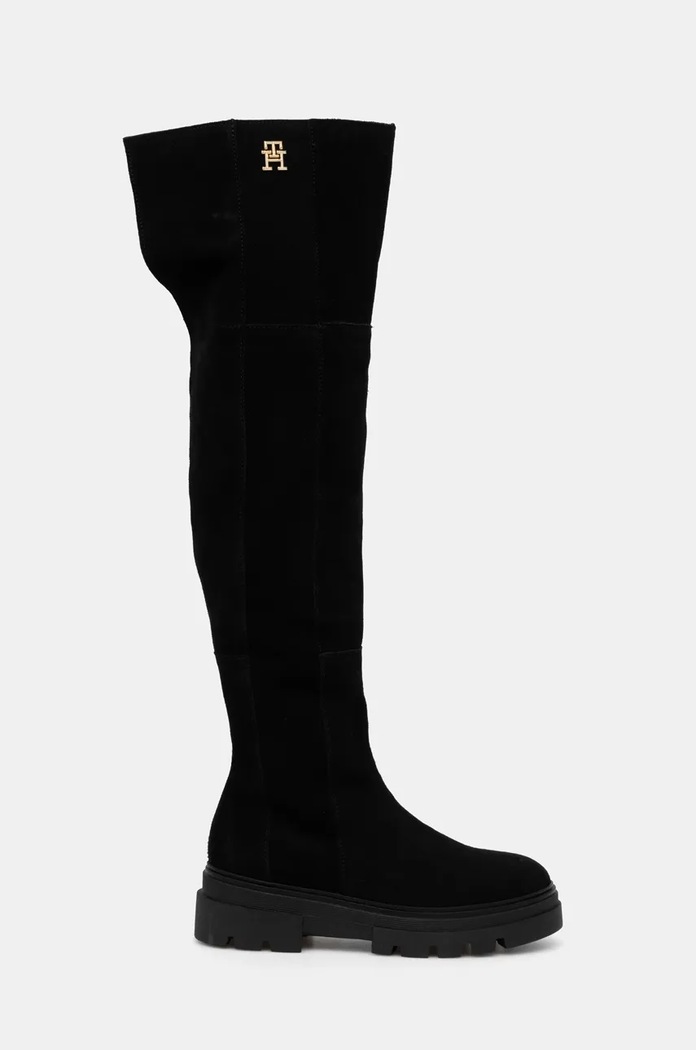 Semišové čižmy Tommy Hilfiger SUEDE OVER-THE-KNEE BOOT FW0FW08159 čierna NC24