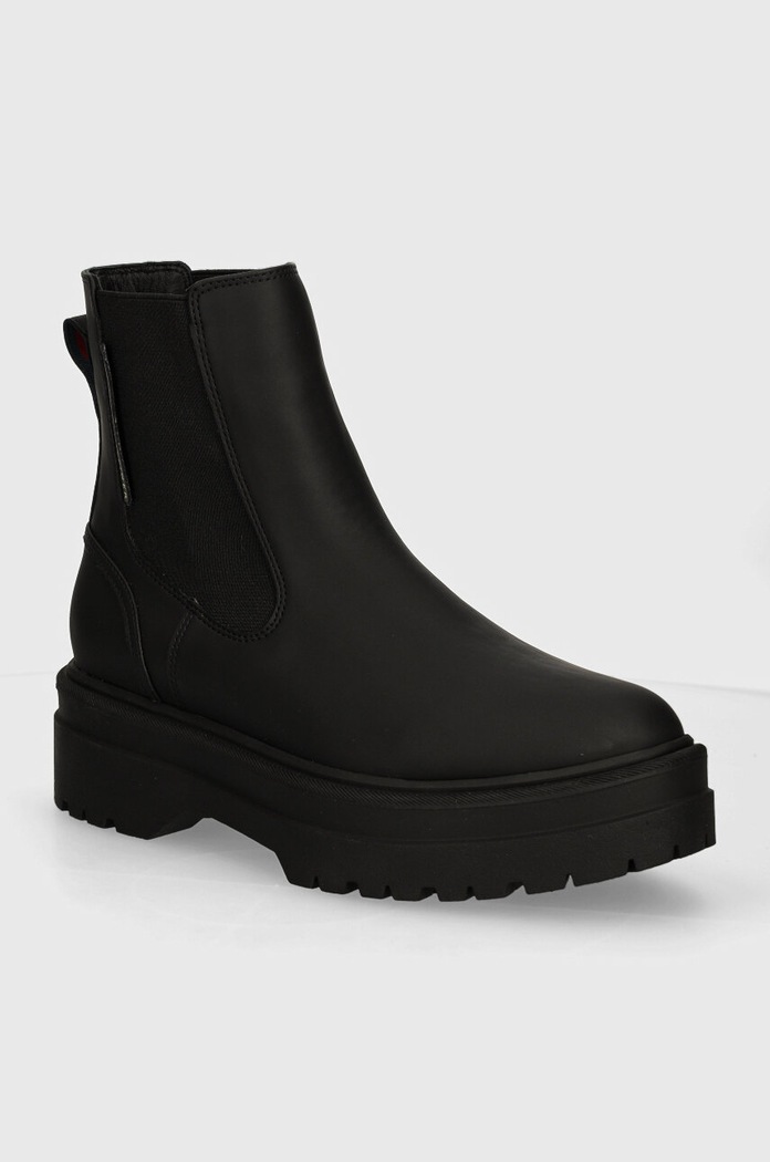 Boty s gumou Tommy Hilfiger RUBBERISED CHELSEA TL bez podpatku černá FW0FW08162