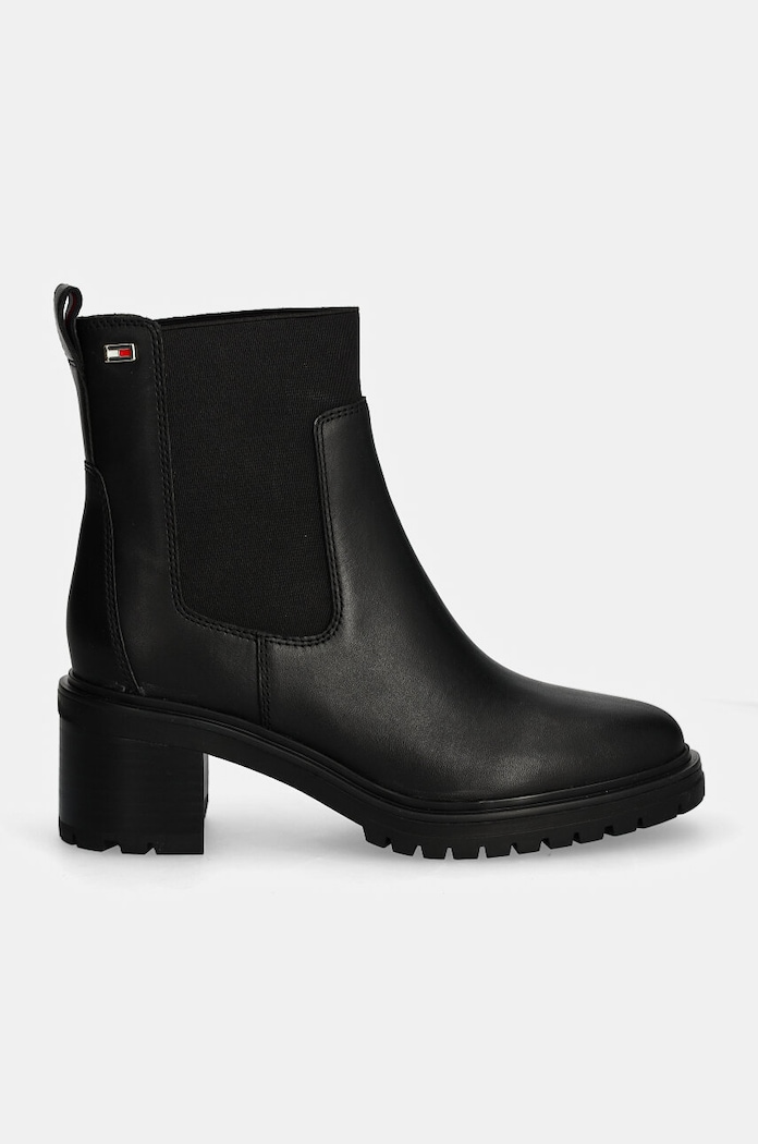 Kožené topánky chelsea Tommy Hilfiger FLAG MID HEEL LEATHER CHELSEA FW0FW08163 čierna NC24