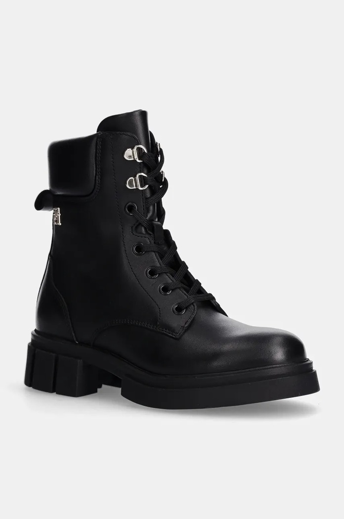 Kožené workery Tommy Hilfiger LACE-UP BIKER LEATHER usňová koža čierna FW0FW08167