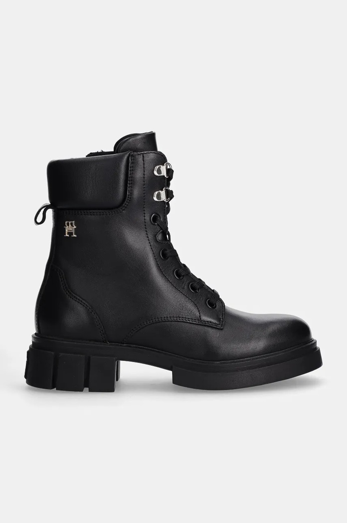 Kožené workery Tommy Hilfiger LACE-UP BIKER LEATHER FW0FW08167 čierna NC24