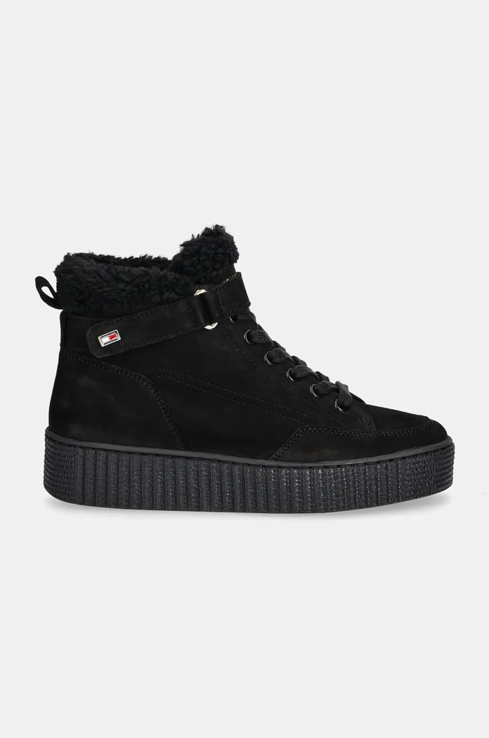 Σουέτ μπότες Tommy Hilfiger FAUX FUR NUBUCK LOW LACE-UP FW0FW08172 μαύρο NC24