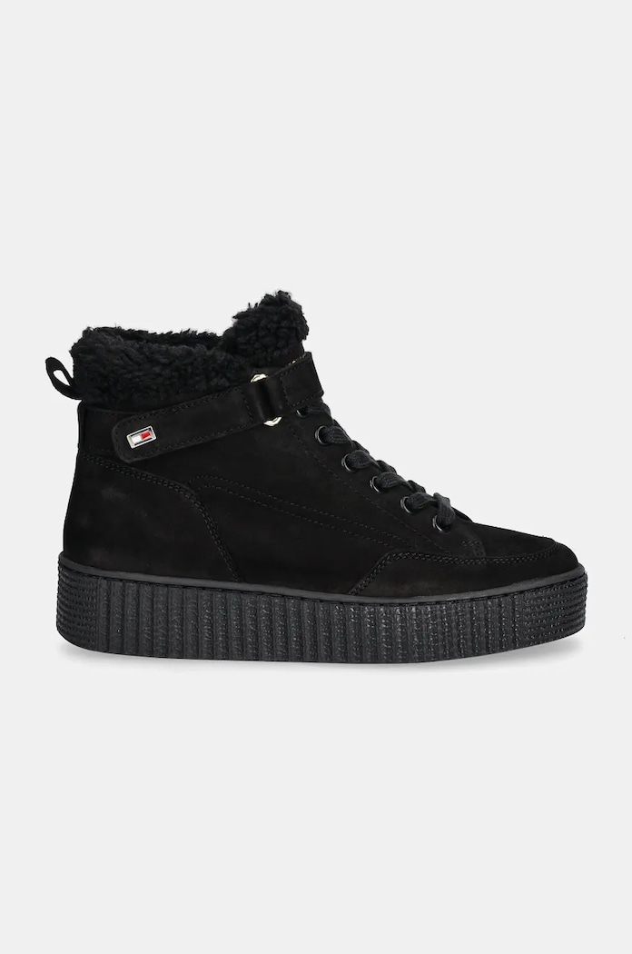 Σουέτ μπότες Tommy Hilfiger FAUX FUR NUBUCK LOW LACE-UP FW0FW08172 μαύρο NC24