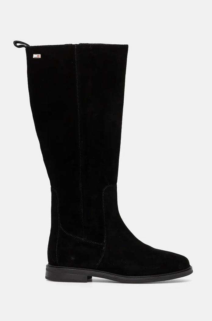 Tommy Hilfiger csizma velúrból FLAG SUEDE LONG BOOT ZIP FW0FW08178 fekete NC24