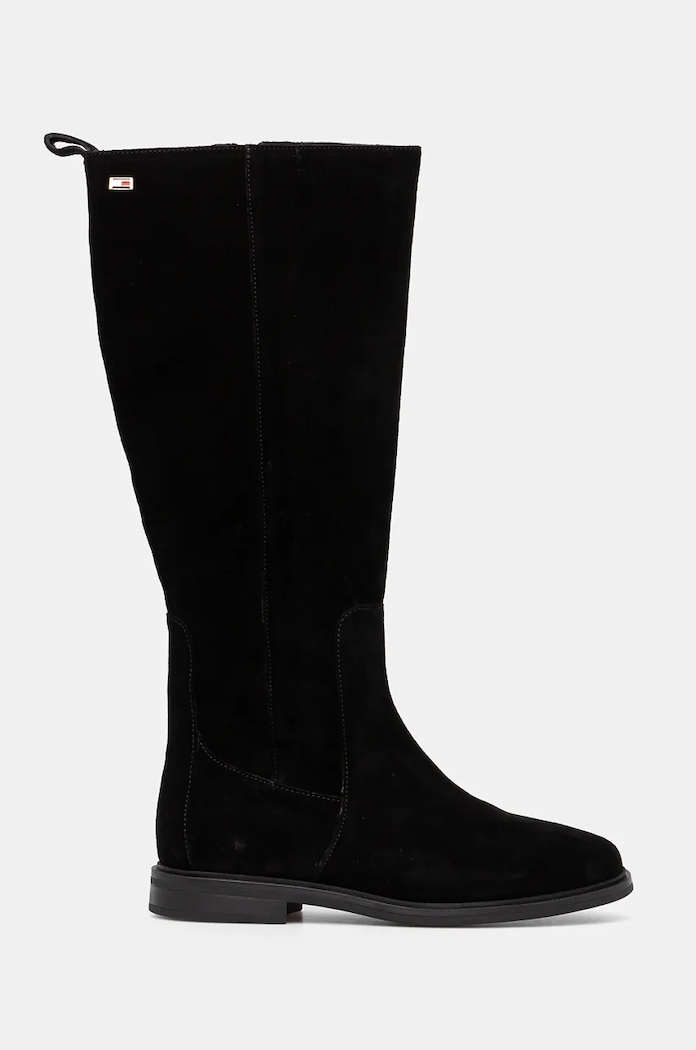 Tommy Hilfiger csizma velúrból FLAG SUEDE LONG BOOT ZIP FW0FW08178 fekete NC24