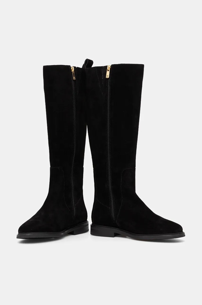 Cipők Tommy Hilfiger csizma velúrból FLAG SUEDE LONG BOOT ZIP FW0FW08178 fekete