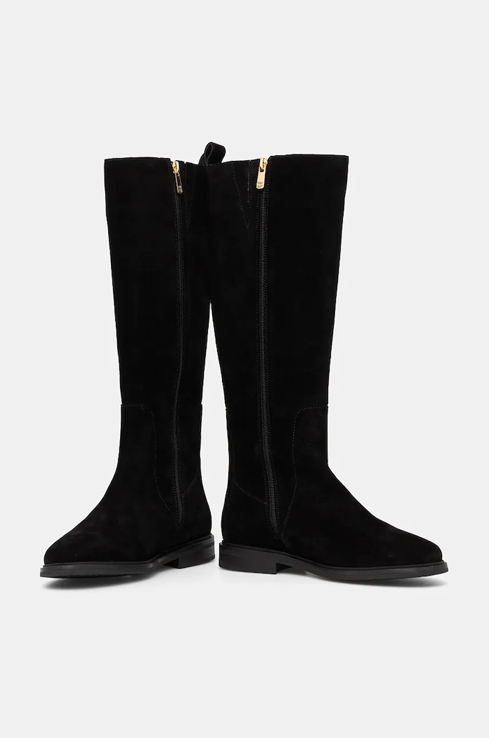 Cipők Tommy Hilfiger csizma velúrból FLAG SUEDE LONG BOOT ZIP FW0FW08178 fekete