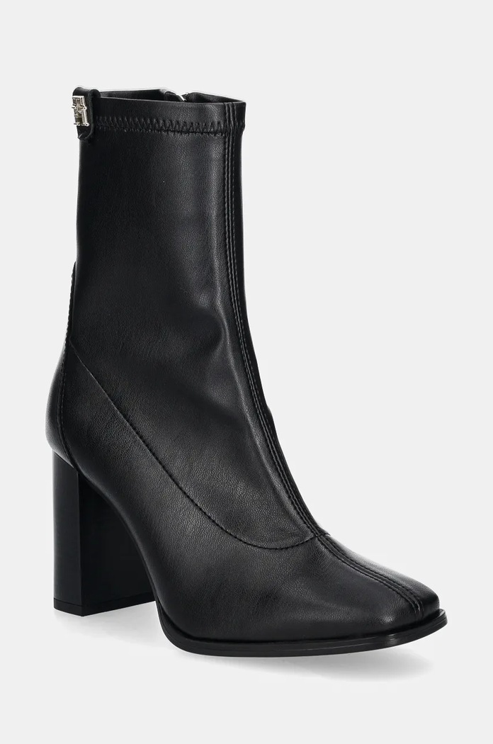 Členkové topánky Tommy Hilfiger PARTY LEATHER SOCK HEEL BOOTIE stĺpikový čierna FW0FW08250