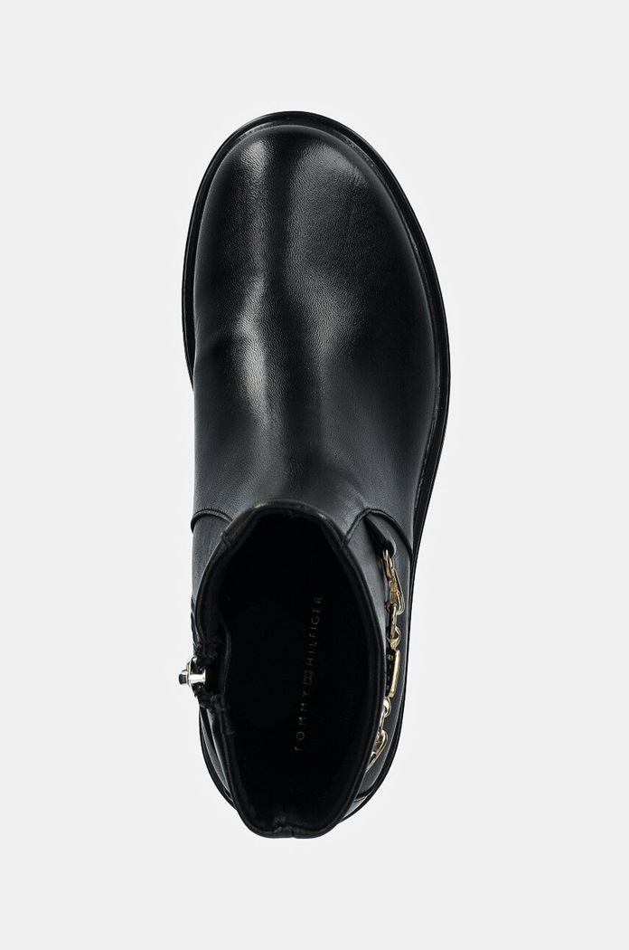 Kožené kotníkové boty Tommy Hilfiger TH CHAIN LEATHER LOW BOOTIE černá FW0FW08251