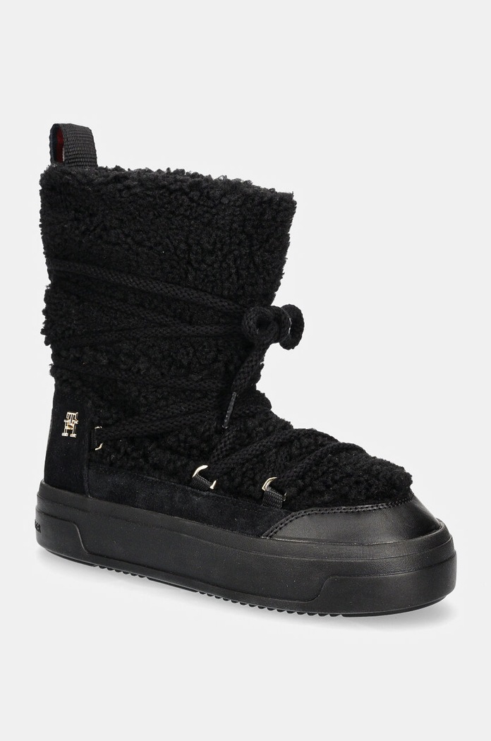 Tommy Hilfiger cizme de iarna LACE-UP FAUX SHEARLING SNOWBOOT neizolat negru FW0FW08252