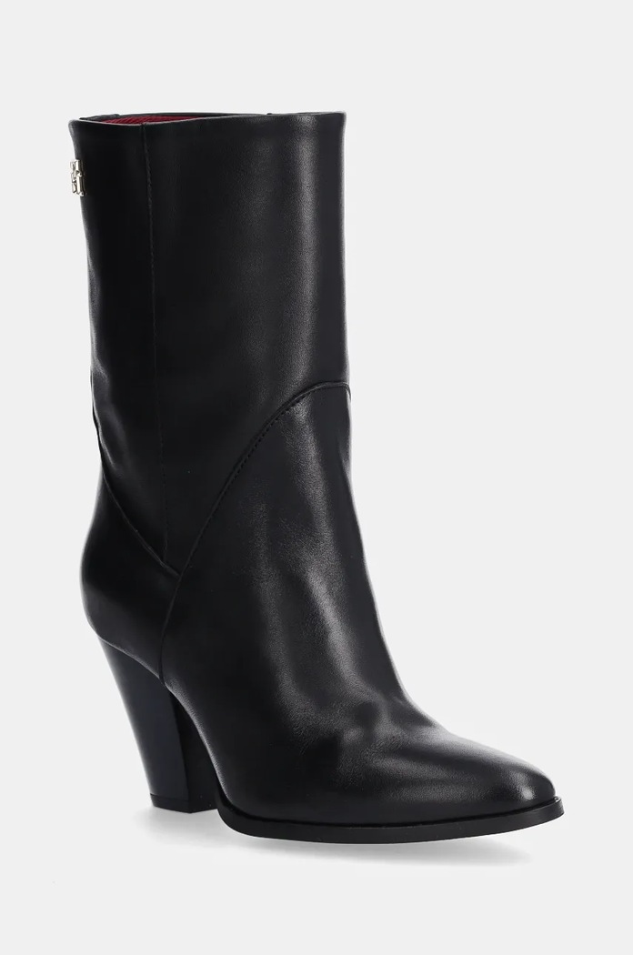 Δερμάτινες μπότες Tommy Hilfiger MID COWBOY HEEL LEATHER 5-8 cm μαύρο FW0FW08253