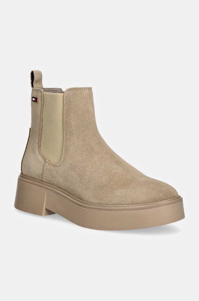 Tommy Hilfiger magasszárú cipő velúrból MINIMAL SUEDE CHELSEA FLAG platform bézs FW0FW08303