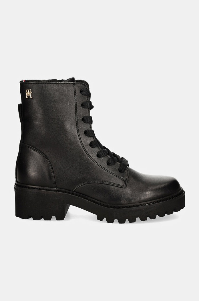 Kožené workery Tommy Hilfiger CHIC MID HEEL LEATHER LACE-UP FW0FW08305 černá AW24