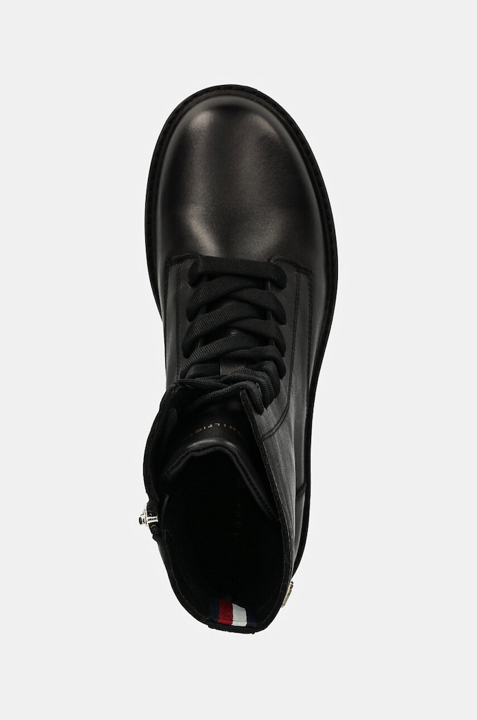 Kožené workery Tommy Hilfiger CHIC MID HEEL LEATHER LACE-UP černá FW0FW08305