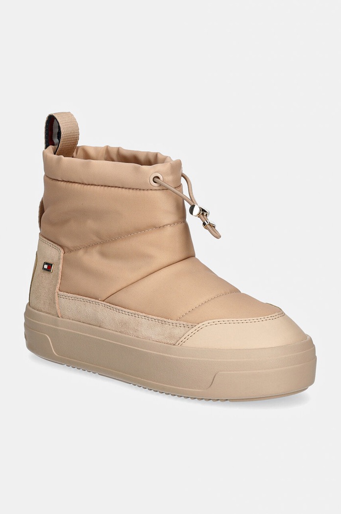 Sněhule Tommy Hilfiger FLAG NYLON MINI SNOWBOOT semišová kůže béžová FW0FW08334