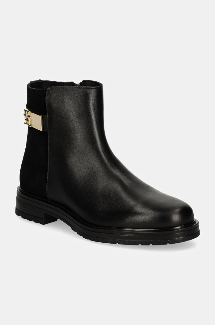 Kožené členkové topánky Tommy Hilfiger TH LOGO LEATHER MIX CHELSEA semišová koža čierna FW0FW08336