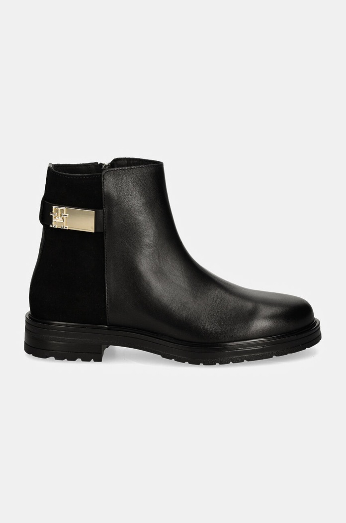 Kožené členkové topánky Tommy Hilfiger TH LOGO LEATHER MIX CHELSEA FW0FW08336 čierna NC24