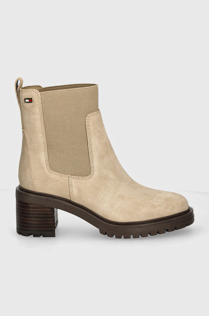 Tommy Hilfiger sztyblety zamszowe FLAG MID HEEL SUEDE CHELSEA FW0FW08429 beżowy NC24
